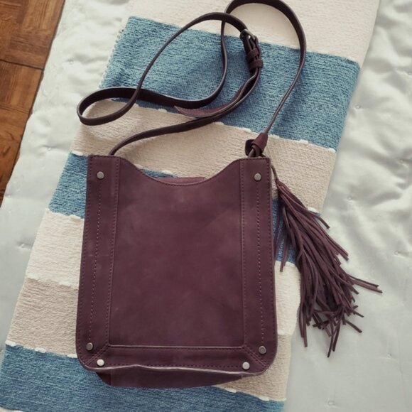 Vintage Lucky Brand Suede Leather Tassel Sachel Crossbody In Maroon - Picture 2 of 13